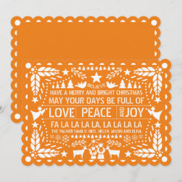 Orange Kärlek Peace Joy papel picado jul Julkort