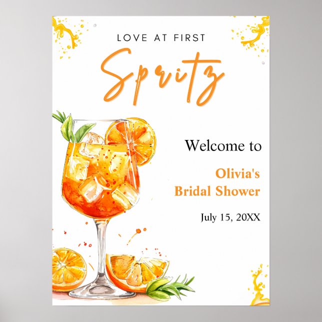 Orange Kärlek vid Första Spritz Bröllopsfest Välko Poster (Framsidan)
