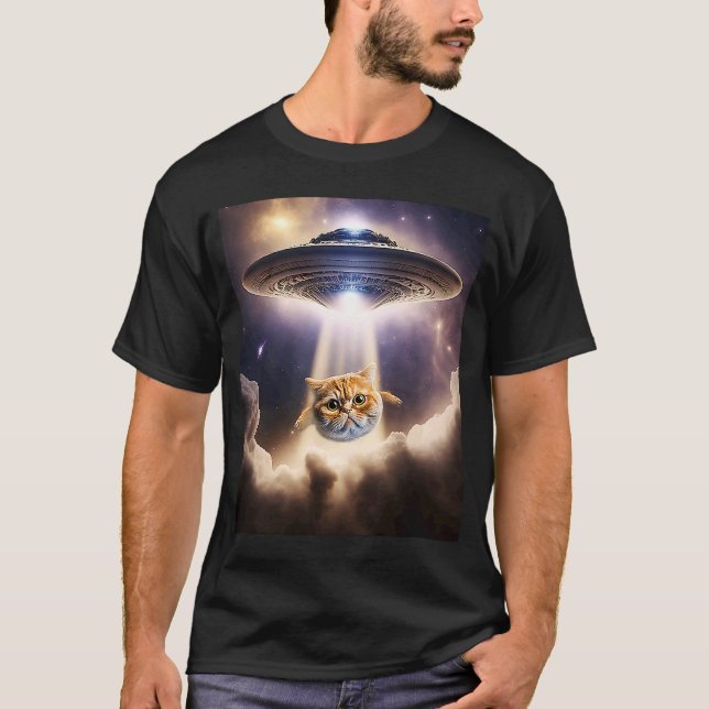 Orange Kat UFO Space Alien Cute Kitten Beam Up T Shirt (Framsida)