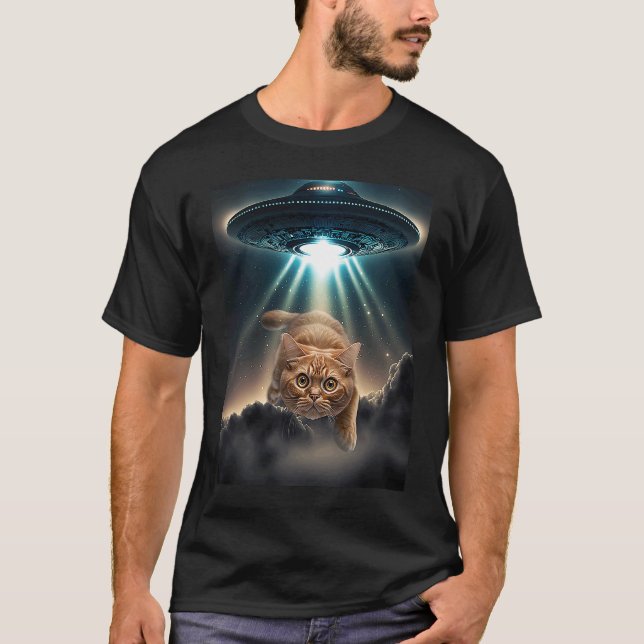 Orange Katt Alien UFO Galaxy Cat Pet Space T Shirt (Framsida)