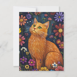 Orange Katt Amid-färgade Blommar Vykort