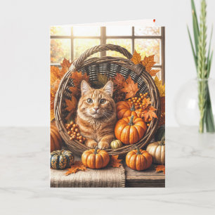 Orange Katt för födelsedag i november Kort