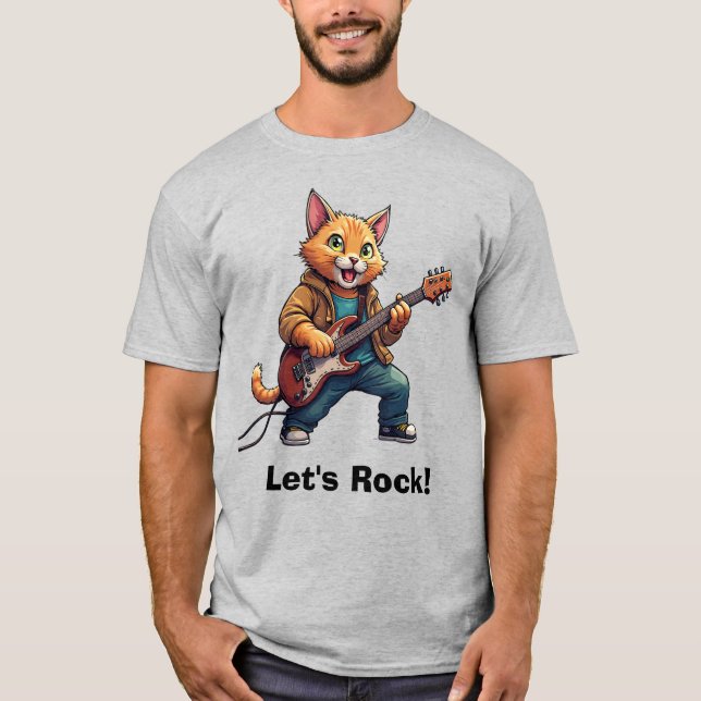 Orange katt gitarrspelare t shirt (Framsida)