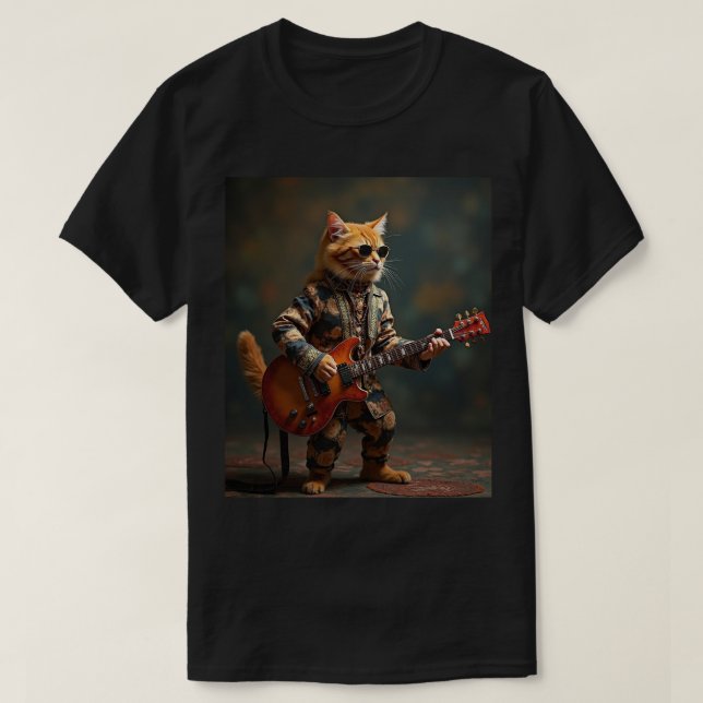 Orange katt gitarrspelare t shirt (Design framsida)
