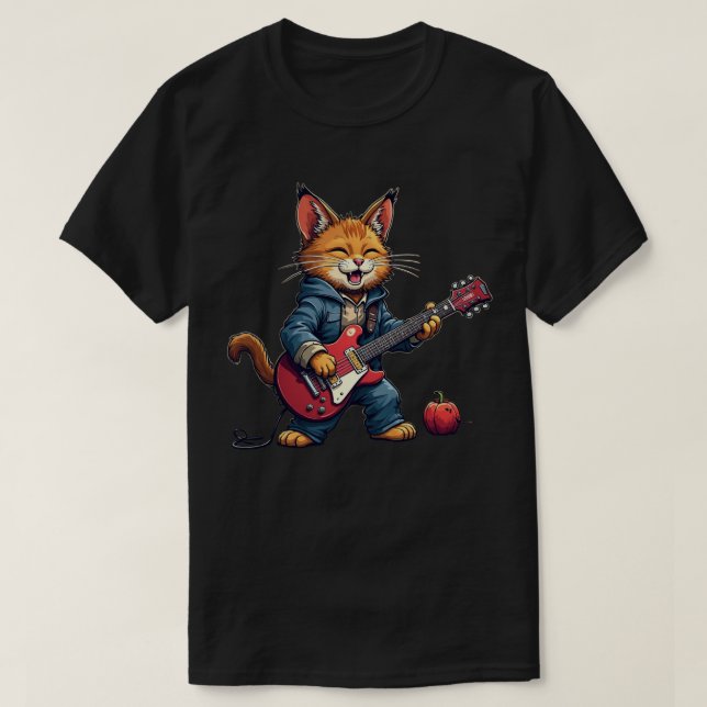 Orange katt gitarrspelare t shirt (Design framsida)