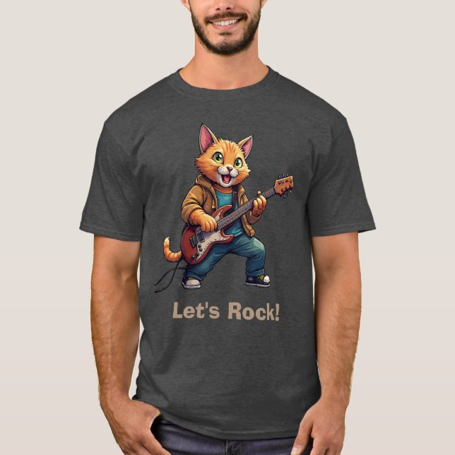 Orange katt gitarrspelare t shirt (Framsida)