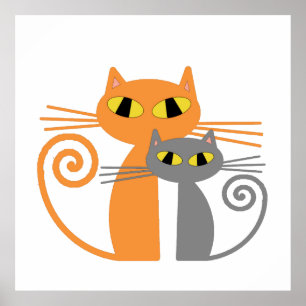 Orange katt, grå färgkatt poster