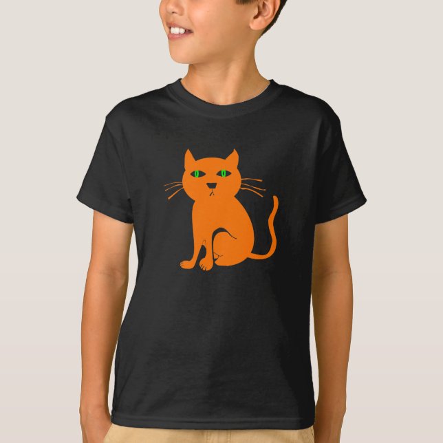 Orange katt Halloween T-shirt för barn (Framsida)