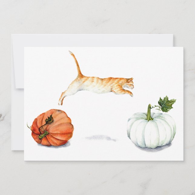 Orange katt hoppar mellan pumpor inbjudningar (Framsida)
