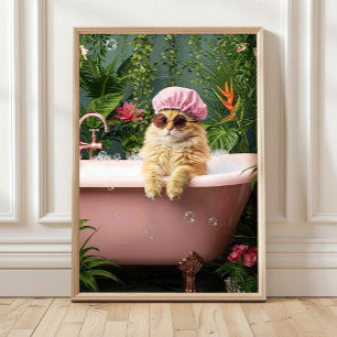 Orange katt i rosa badkar tryck rolig katt plansch