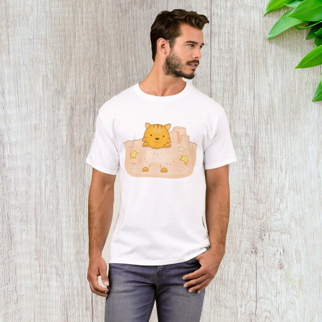 Orange katt i sandslott strand scen t shirt (Skapare uppladdad)