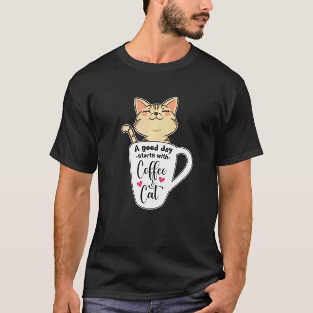 Orange Katt Kaffe Mugg Katt T Shirt (Framsida)