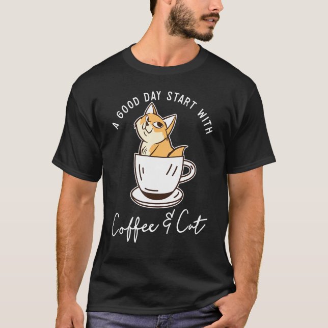 Orange Katt Kaffe Mugg Katt T Shirt (Framsida)