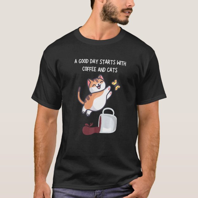 Orange Katt Kaffe Mugg Katt T Shirt (Framsida)