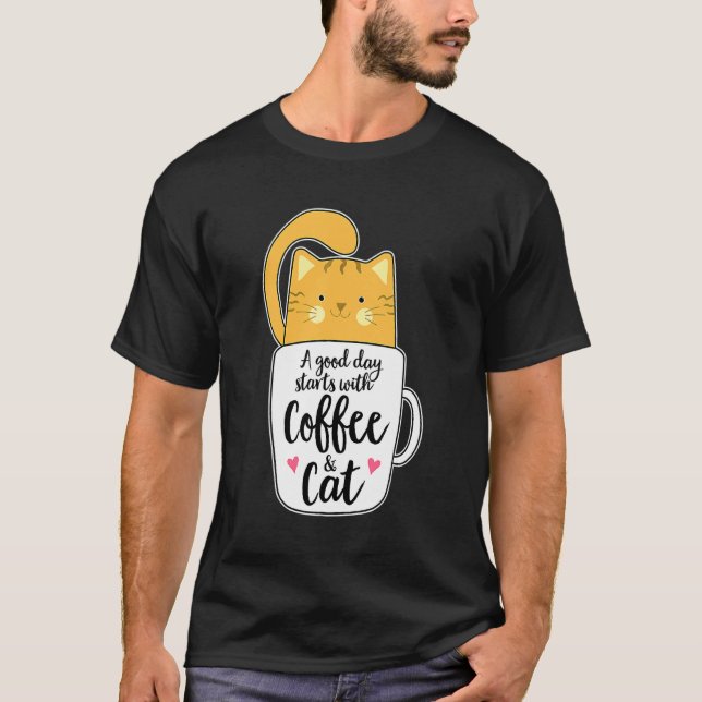 Orange Katt Kaffe Mugg Katt T Shirt (Framsida)