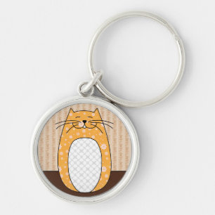 "Orange katt" Keychain Rund Silverfärgad Nyckelring