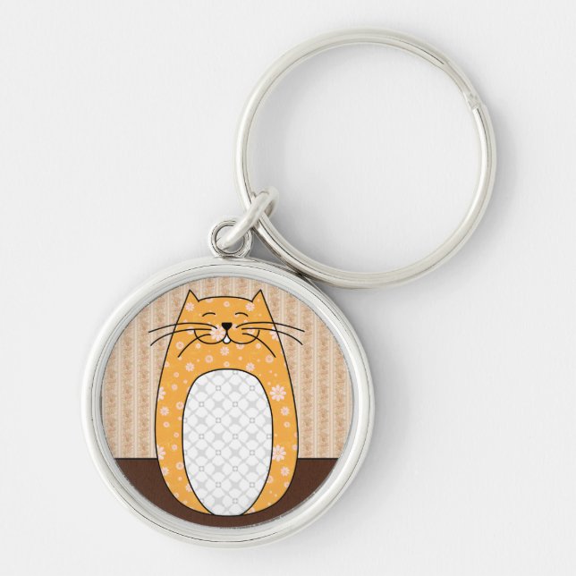 "Orange katt" Keychain Rund Silverfärgad Nyckelring (Framsidan)