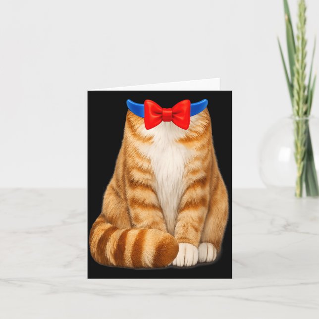 Orange katt kostym randig flug bowtie söt rolig hu kort (Framsida)