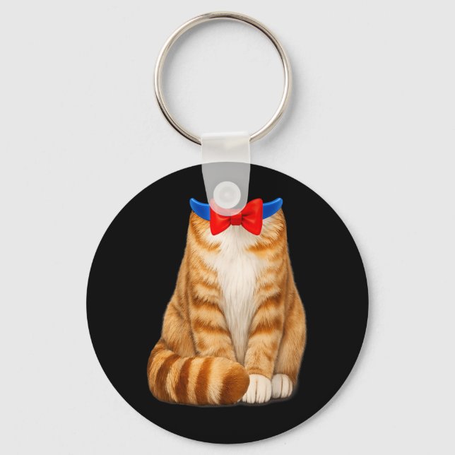 Orange katt kostym randig fluga söt rolig husdjur nyckelring (Framsida)