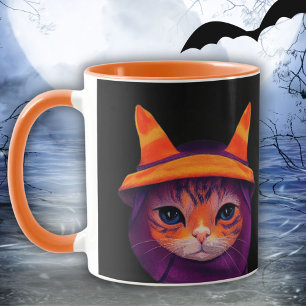 Orange Katt med Witch Hat Halloween Black Mugg