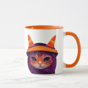 Orange Katt med Witch Hat Halloween Mugg