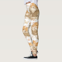 Orange Katt Mönster Leggings