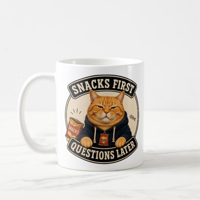Orange Katt Mugg | Snacks Först Frågor Senare (Vänster)