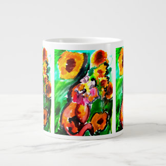 Orange katt och solrosor jumbo mugg