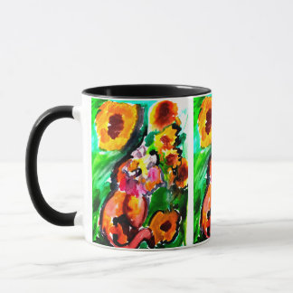Orange katt och solrosor mugg