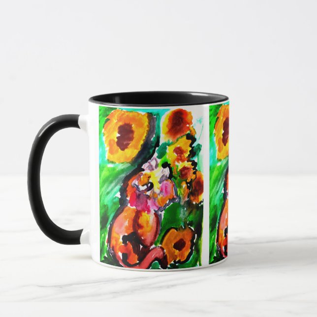 Orange katt och solrosor  mugg (Vänster)