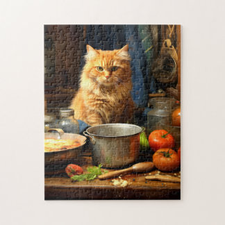 Orange Katt på Bord i köket Pussel