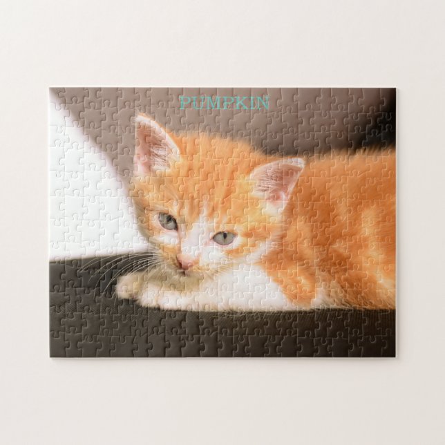 Orange Katt på svart ottoman/Orange Kitten Pussel (Horisontell)
