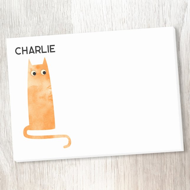 Orange Katt-Personlig Post-it Block (Watercolor orange cat fun personalized name Post It notes)