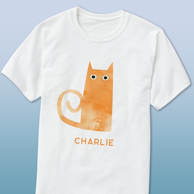 Orange Katt-Personlig T Shirt (Watercolor orange ginger cat personalized name t-shirt)