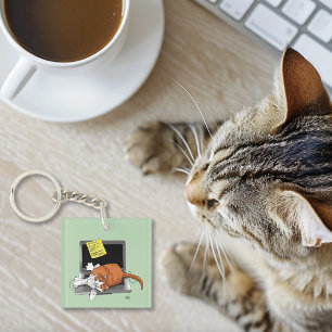 Orange Katt Rolig Bärbar Dator Grön Arbeta Hemma