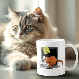 Orange Katt Rolig Bärbar Dator Grön Arbete Hemma Kaffemugg
