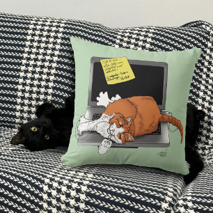 Orange Katt Rolig Bärbar Dator Grön Arbete Hemma Kudde