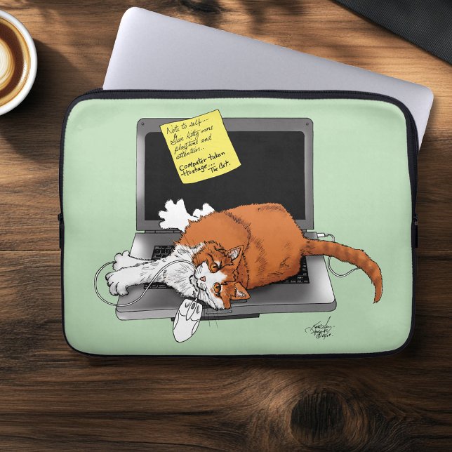 Orange Katt Rolig Bärbar Dator Grön Arbete Hemma Laptop Fodral (Skapare uppladdad)