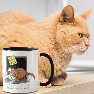 Orange Katt Rolig Bärbar Dator Grön Arbete Hemma Mugg
