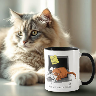 Orange Katt Rolig Bärbar Dator Grön Arbete Hemma Mugg