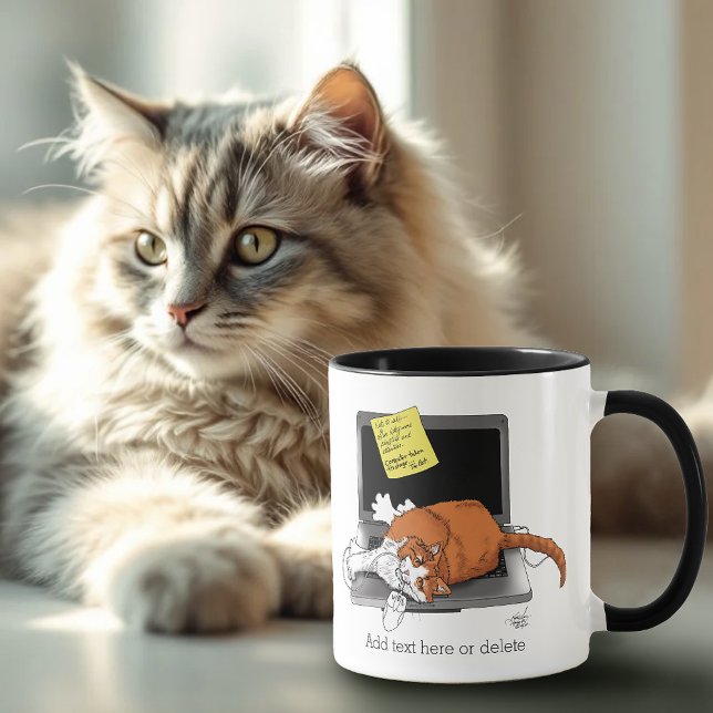 Orange Katt Rolig Bärbar Dator Grön Arbete Hemma Mugg (Skapare uppladdad)