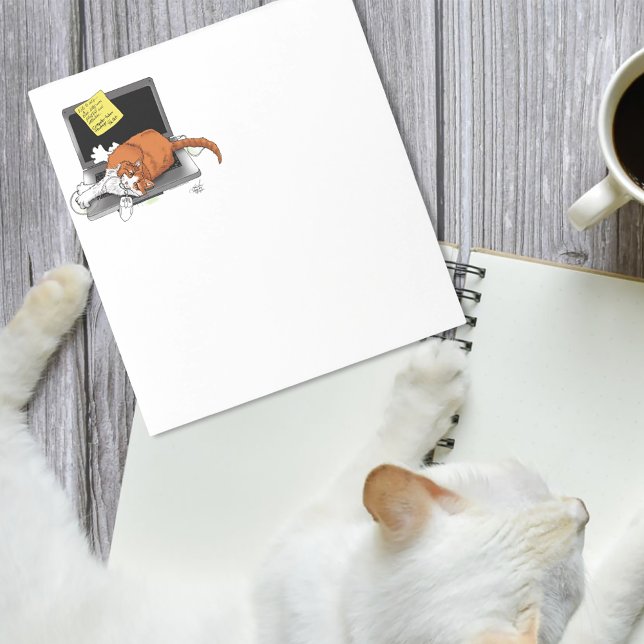 Orange Katt Rolig Bärbar Grön Arbete Hemma Anteckningsblock (Skapare uppladdad)