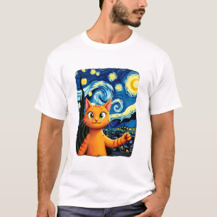 Orange Katt Selfie Stjärnklar Natt Kattmamma Katt T Shirt