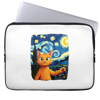 Orange Katt Selfie Stjärnkväll Kattmamma Kattälsk Laptop Fodral