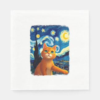 Orange Katt Selfie Stjärnkväll Kattmamma Kattälsk Pappersservett