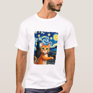 Orange Katt Selfie Stjärnkväll Kattmamma Kattälsk T Shirt