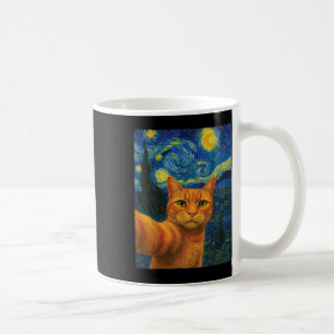 Orange Katt Selfie Van Goghs Stjärniga Natt Katt M Kaffemugg