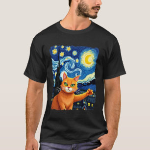 Orange Katt Självporträtt Stjärnklar Natt Kattmamm T Shirt