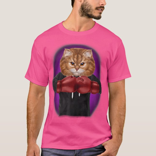Orange Katt som boxing Champion in Boxer Glove T Shirt (Framsida)