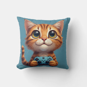 Orange katt som håller spelkontroll Spelkatt Kudde